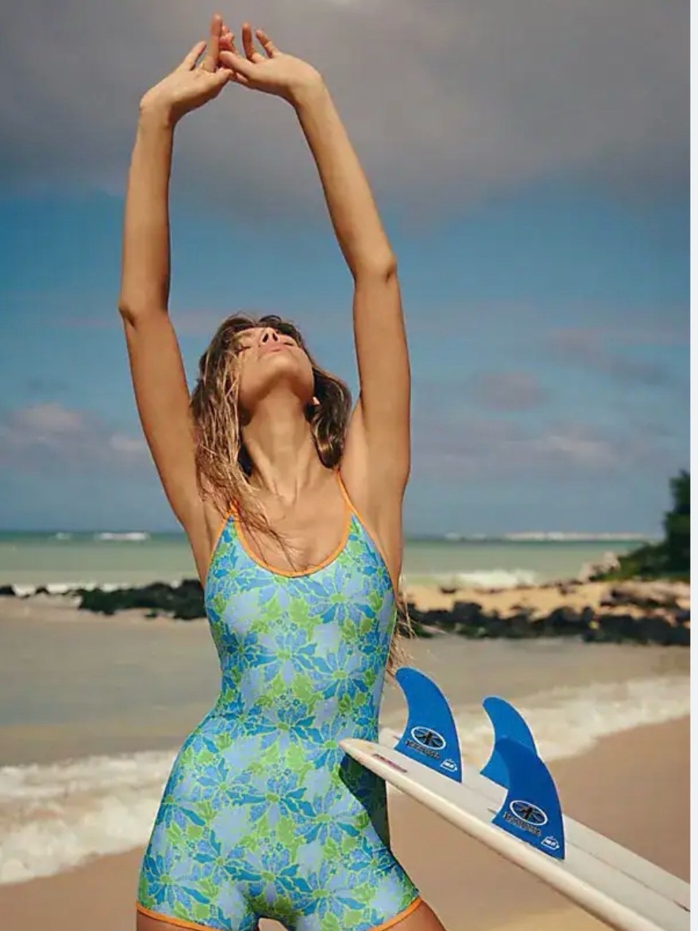Free People Blue & Green Floral One-Piece Swim Short